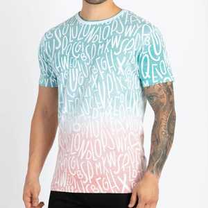 Camiseta de Manga Corta para Hombre, Cuello Redondo, con Estampado de Letras, Color Degradado, Corte Regular, Estilo Casual, 100% Algodón Jersey - Product Image 3