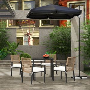 Set da Pranzo da Esterno in Vimini Resistente alle Intemperie, 5 Pezzi, con Foro per Ombrellone, Tavolo Beige, Sedie e Cuscini Inclusi - Product Image 2