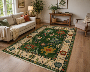 Dark Green Handmade Wool Rug, Oushak Style Area Rug, Floral Vintage Carpet, Living Room Bedroom Rug, Boho Oriental Rug, Custom S - Product Image 3