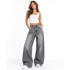 <b>Women</b>’s Premium Denim <b>Baggy</b> Pants High Waist Relaxed Wide Leg Jeans Casual Streetwear Fashion <b>Trousers</b> Wholesale Clothing - Product Image 3