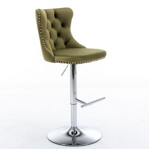 Modern Upholstered Chrome Base <b>Bar</b> <b>Stools</b> with Swivel Velvet Seat <b>Adjustable</b> 25 33 Inch <b>Height</b> Comfortable Backs - Product Image 3
