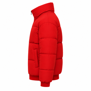 Veste matelassée rouge pour homme, col montant, fermeture éclair, coupe-vent, rembourrage en polyester, manteau décontracté d'hiver - Product Image 3