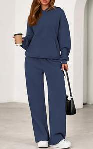 Conjuntos de chándal de dos piezas para mujer, hechos a medida por OEM, de algodón 100% sólido, para invierno/otoño, con sudaderas extragrandes y pantalones de pierna ancha, conjuntos a juego para estar en casa. - Product Image 5