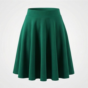 Jupe courte trapèze pour femme, couleur unie, taille élastique, design plissé, tissu polyester confortable, à porter en toutes saisons - Product Image 1