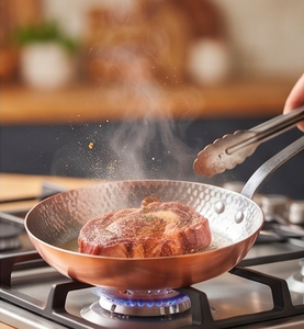 Handmade Copper Frying <b>Pan</b> With Stainless Steel <b>Handle</b> Minimalist Design No Coating For Gas Use And Induction Cooker Use - Product Image 5
