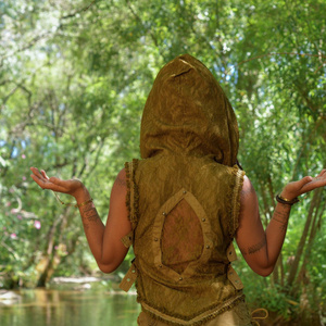 Cotton Sleeveless Elven Jacket with Lace Boho Hoodie Vest Design for Bohemian and Fantasy Wear Summer Cover Up - Product Image 4