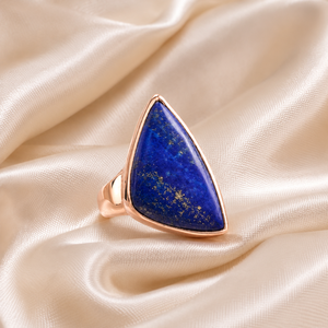 Natural <b>Lapis</b> <b>Lazuli</b> Gemstone Bohemian Style Statement <b>Ring</b> 925 Sterling Silver 18k Gold Rose Gold Geometric Trillion Cut - Product Image 4