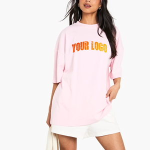 Camiseta de Mujer de Moda, Color Rosa, Corte Regular, Hombros Caídos, Algodón Jersey Grueso, Estilo Urbano, Ecológica, Transpirable, para Verano - Product Image 1