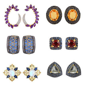 Garnet With Blue Sapphire Gemstone <b>Stud</b> <b>Earrings</b> In Handmade 925 Sterling <b>Silver</b> Raw <b>Stud</b> Fine <b>Earrings</b> Jewelry For Women's Wear - Product Image 5