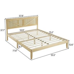 Solid Wood <b>Platform</b> <b>Bed</b> <b>Frame</b> with Natural Headboard Full Size Handcrafted Wooden <b>Beds</b> - Product Image 3