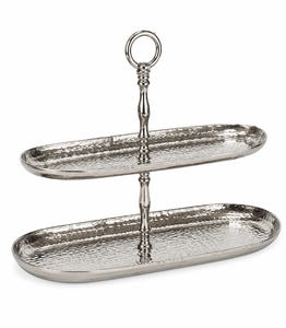 2 <b>Tier</b> Hammered Aluminium Handmade Oval <b>Cake</b> Stand Decorative Handle Dishwasher Safe for Home Dining Table Food Snack Dessert - Product Image 1