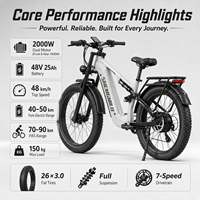 Vélo électrique à pneus larges 2000W à double moteur, 48V 25Ah, longue autonomie, suspension intégrale, tout-terrain, VTT, OEM ODM