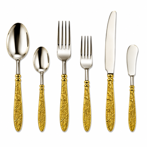 Nouvel ensemble de couverts de luxe en acier inoxydable avec poignée dorée minimaliste, comprenant cuillère, fourchette et couteau, pour la table à manger à domicile - Product Image 6