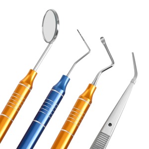 Kit de 4 outils de nettoyage dentaire manuels en acier inoxydable : gratte-dents, miroir buccal, pince, sonde dentaire, instrument de soin dentaire - Product Image 2
