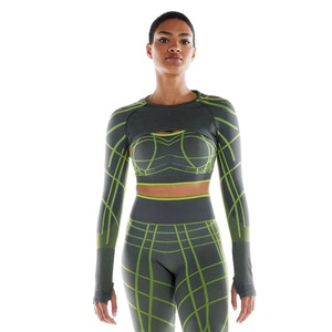 Crop Top deportivo con manga larga sin costuras para mujer, Top corto Sexy con cuello redondo para gimnasio - Product Image 1