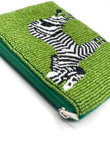 Monedero bordado a mano con cuentas de cebra, verde, rectangular, con cremallera, regalo artesanal, 5.5x4.5 pulgadas, Regalos y Artesanías>Artesanías - Product Image 3