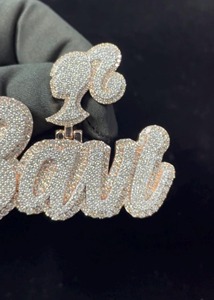 Iced Out Baguette Cut Moissanite Letter Name <b>Pendant</b> Channel Setting 925 <b>Silver</b> Hip Hop Style <b>Pendant</b> Custom <b>Initial</b> <b>Pendant</b> - Product Image 2