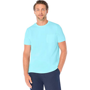 Mens <b>Light</b> Blue Pocket T-Shirt Short Sleeve Crew <b>Neck</b> Cotton Casual Summer Basic Top Custom Logo OEM ODM Wholesale Apparel - Product Image 3
