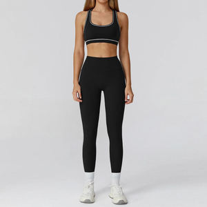 Conjunto Deportivo para Mujer de 2 Piezas, Leggings de Cintura Media con Textura Acanalada, Transpirables, Antibacterianos, de Fibra de Bambú Ecológica, y Bra Deportivo para Gimnasio y Yoga - Product Image 3