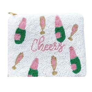 Porte-monnaie de luxe en tissu de coton brodé pour femmes et filles, fait main avec perles de rocaille, chaîne et fermeture éclair, écologique - Product Image 1