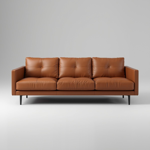 Sofá de 3 Plazas de Estilo Moderno de Mediados de Siglo, Tapizado en Cuero Vacuno Genuino Marrón, con Líneas Limpias, para Muebles de Sala de Estar - Product Image 1