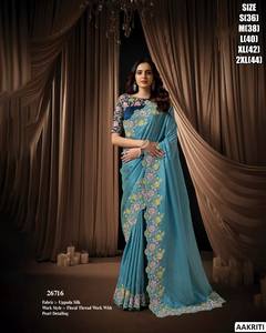 Textiles Kanak Rekha Shree Krishna, Saree Tradicional para Mujer, Sin Arrugas, Absorbente de Humedad, para Bodas, Fiestas y Ocasiones Especiales, para Todas las Temporadas - Product Image 3