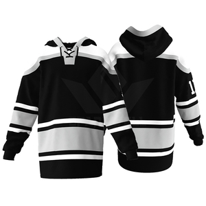 Sweat à capuche unisexe personnalisé pour le hockey sur glace, rayures bleues, rouges et blanches sur le devant, manches longues, sublimé, respirant, avec cordon de serrage, coupe classique - Product Image 2