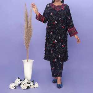 Conjunto de 2 Piezas de Pantalones de Traje Negros Estampados Khaddar para Mujer, Talla S - PW4168 - Product Image 3