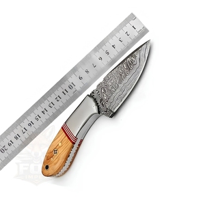 Couteau de chasse tactique de survie à lame droite en acier de Damas de qualité industrielle, manche en bois, étui en cuir, garantie 3 ans - Product Image 4