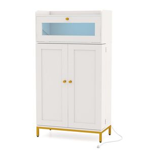 Moderno Armadio Dispensa Bianco e Oro con Stazione di Ricarica Integrata (AC/USB/Type C) Luci LED Personalizzabili in Legno MDF - Product Image 3