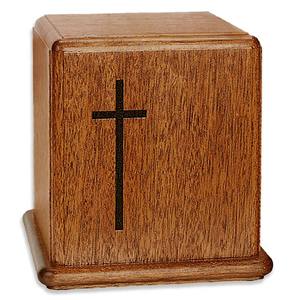 Handcrafted Wooden Cremation Urn <b>Box</b> with Cross Inlay Christian Funeral Memorial Urns for Human Ashes Adult Wooden Cremation Urn - Product Image 1