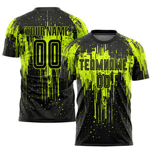 Camiseta de Fútbol Personalizada con Sublimación en Verde Neón y Negro con Efecto de Goteo de Pintura, Transpirable y de Secado Rápido para Entrenamiento en Equipo para Hombre - Product Image 1