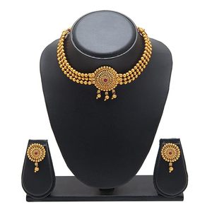Gold Plated Imitation Pearl Choker Necklace Earring Set Ethnic Wedding & Party <b>Jewelry</b> for Women - Product Image 1