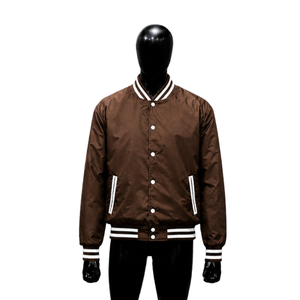 WHOLESALE BROWN VARSITY BOMBER <b>JACKET</b> <b>MEN</b> HORN BUTTON CASUAL STREETWEAR <b>LIGHTWEIGHT</b> FASHION OUTERWEAR CUSTOMIZED Polyester - Product Image 1