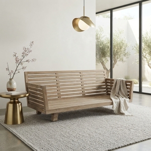 Premium wooden slatted sofa frame minimalist solid teak wood living room three seater daybed <b>bench</b> natural teak lounge frame - Product Image 2
