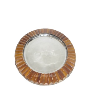 Assiette de présentation vintage de 13 pouces en acier inoxydable écologique, minimaliste, style occidental, avec incrustation d'os, pour mariage bohème - Product Image 1