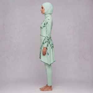 Maillot de bain musulman modeste pour femmes, couvrant entièrement le corps, avec hijab, couleur unie, ensemble burkini 4 pièces - Product Image 6