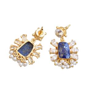 Pendientes de Perlas de Latón al por Mayor, Pendientes de Piedra Orgánica de Circonio, Latón Chapado en Rodio, Diseño Boho Chic, Alta Calidad para Exportación - Product Image 3