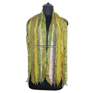 Écharpe réversible vintage tendance à 10 bandes, foulard Patti, étole pour filles SC041, patchs de sari indien, longue écharpe en soie colorée - Product Image 1
