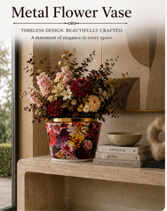 Set of 2 Floral Printed Decorative Metal Vase Luxury Design Large Size <b>Flower</b> Pot for Home <b>Decor</b> and Tabletop Handmade Customize - Product Image 2