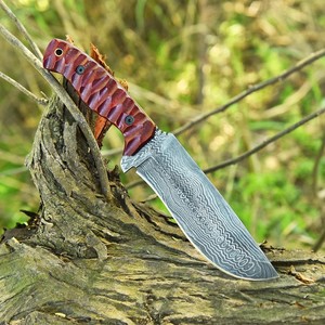 Hand Forged Damascus Steel Bushcraft Knife Micarta Handle Full Tang Bowie Knife with <b>Leather</b> Sheath Custom OEM/ODM Support - Product Image 2