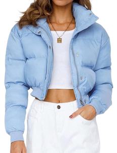Ropa de mujer de moda Chaquetas acolchadas transpirables de alta calidad para mujer Diseño de cremallera Chaquetas de mujer Color azul cielo Cómodo - Product Image 1