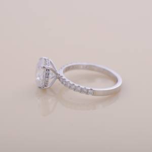 IGI Certified Round Brilliant Lab Grown Diamond Halo Engagement & Wedding Ring in <b>Solid</b> 925 Sterling <b>Silver</b> with Pavé Band - Product Image 3