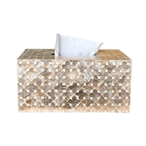 Caja de pañuelos rectangular de alta gama con incrustaciones de nácar y madera hecha a mano para decoración del hogar - Product Image 6