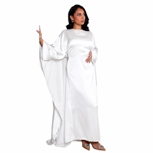 Elegant Full Length Satin Gown Style <b>Abaya</b> with Relaxed Fit and Flowy Sleeve Design Soft Modest Outfit for <b>Women</b> - Product Image 1