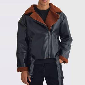Blouson Aviateur Homme Personnalisé en Similicuir Noir avec Col en Fausse Fourrure, Veste Bomber d'Hiver, Vente en Gros, OEM, Acheteurs USA - Product Image 5