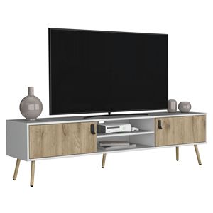 Toka ขาตั้งทีวีสีขาว/แมคคาเดเมียพร้อมประตูบานพับ2บานและชั้นวางกลาง - Product Image 6