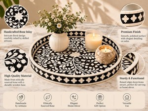 Elegante Bandeja Decorativa con Incrustaciones de Hueso para Hostelería y Uso Doméstico - Product Image 1