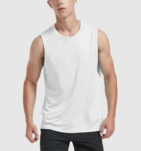 Custom Logo Ribbed <b>Singlet</b> <b>Men</b> 100% Polyester Tank Top Wholesale Casual Vest Knitted Weaving Workout <b>Men's</b> Tank Top - Product Image 1