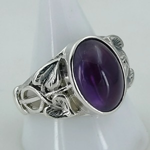 Amethyst <b>Ring</b> Handmade Sterling Silver Bezel Setting Natural Purple Oval Gemstone <b>Boho</b> Jewelry February Birthstone - Product Image 1